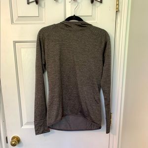 Grey hooded pullover hoodie with thumb holes